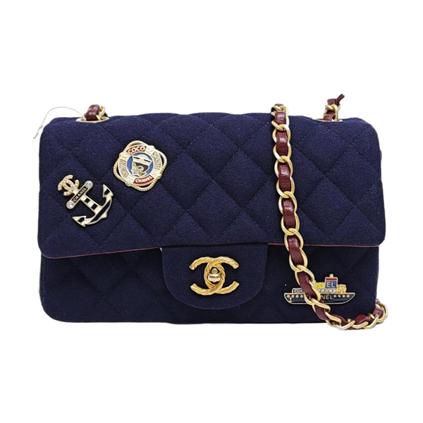 CLASSIC FLAP Mini Quilted Fabric Blue