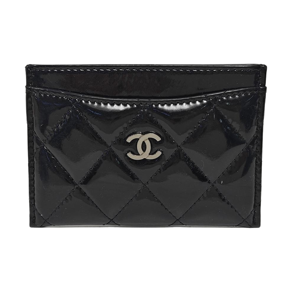 Quilted Patent Leather Card Holder Black
