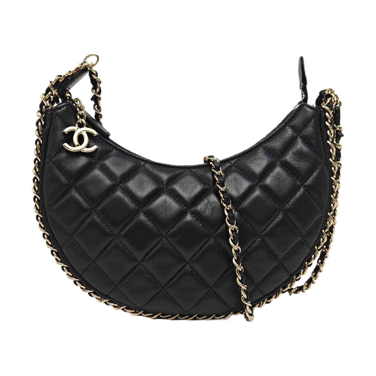Quilted Lambskin Shoulder Bag Black