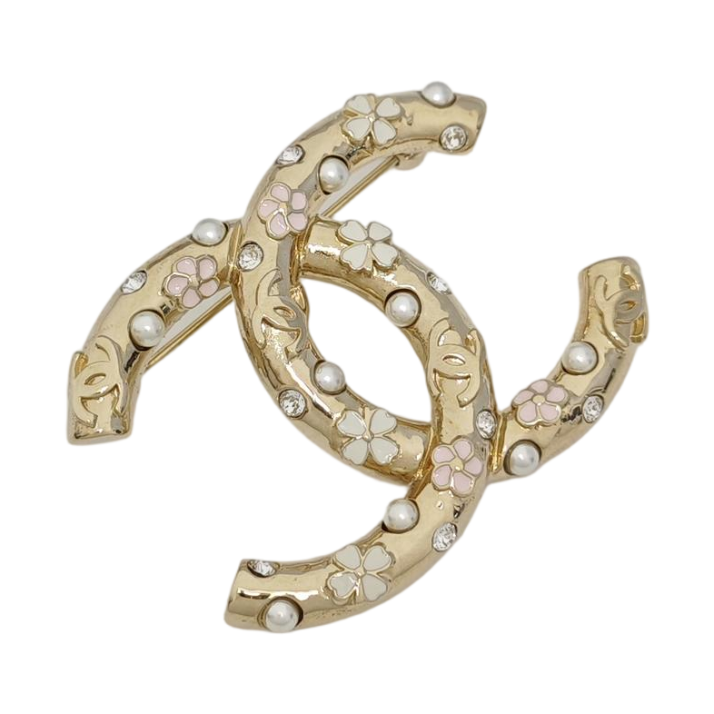 CC Logo Metal Gold Brooch