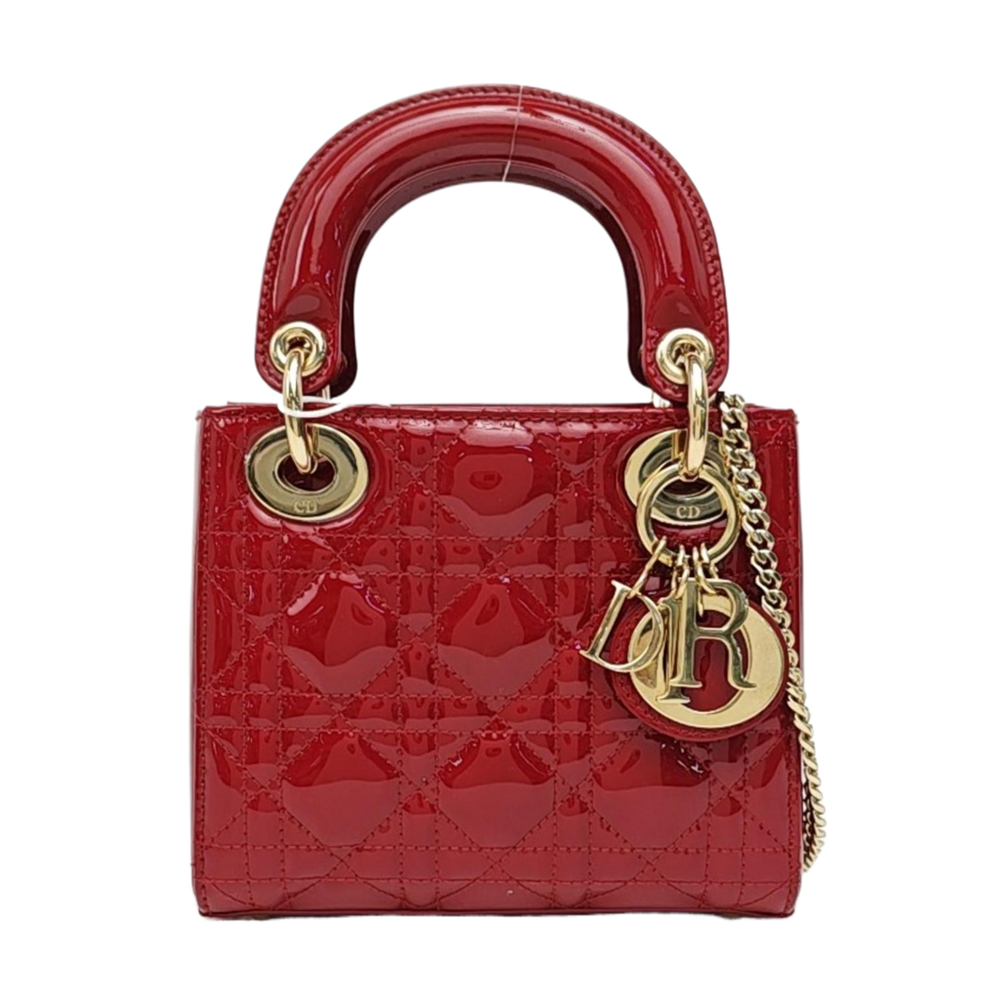 Lady Dior Mini Cannage Patent Leather Red