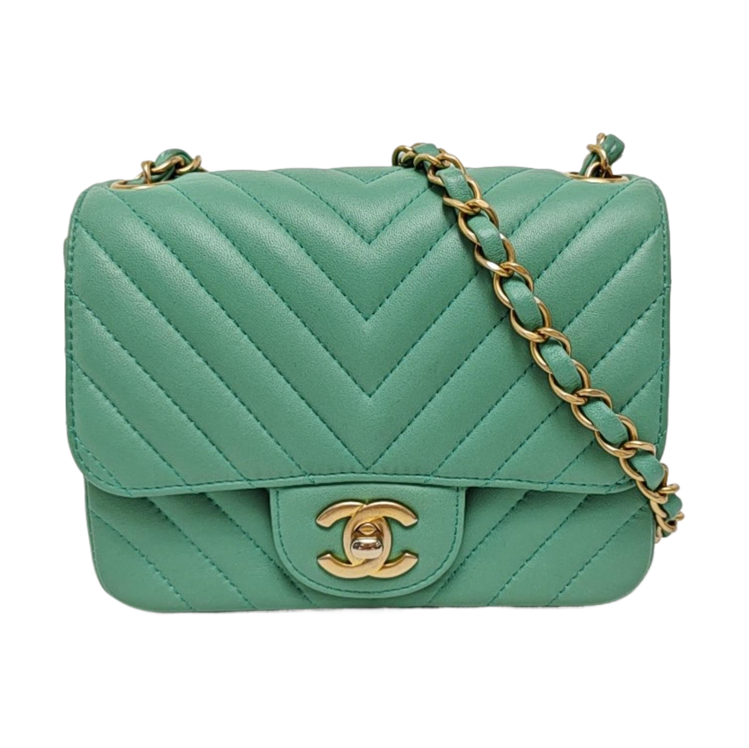CLASSIC FLAP Mini Chevron Calfskin Green