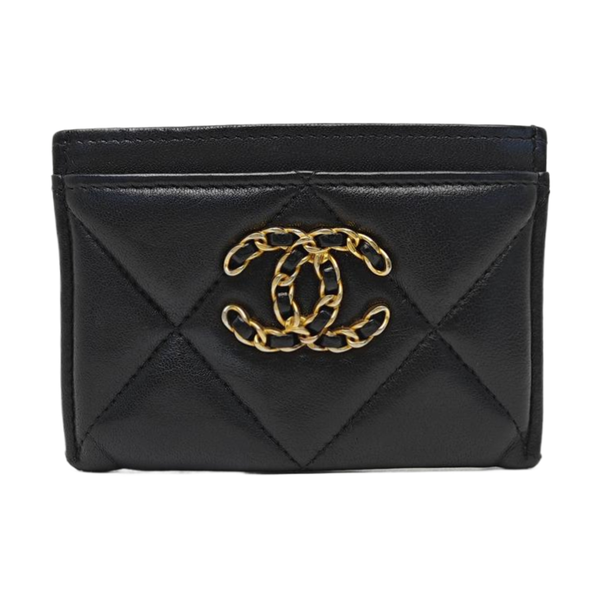 CHANEL 19 Small Quilted Lambskin Black Card Holder