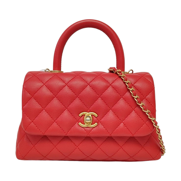 Authenticated pre-owned  COCO HANDLE Small Quilted Grained Calfskin Red - Shoulder Bag at Looply