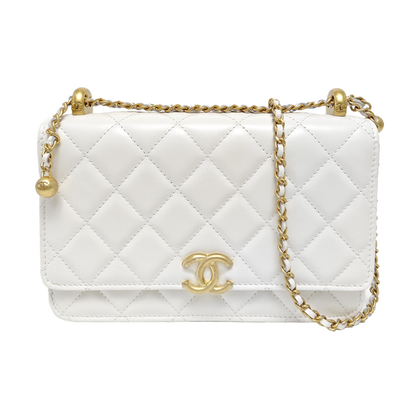 Quilted Calfskin Shoulder Bag White