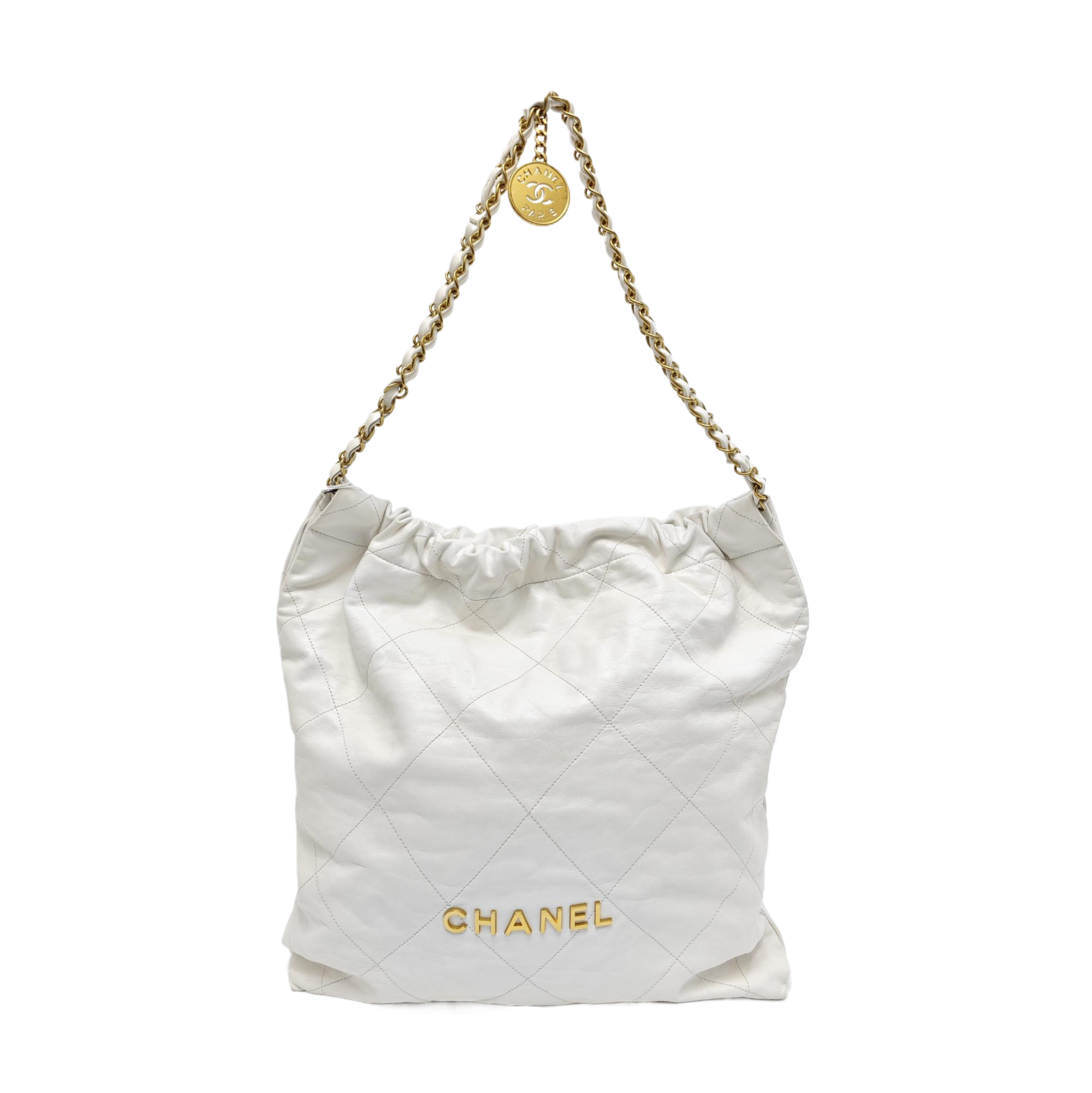 CHANEL 22 Piel de becerro acolchada grande blanca
