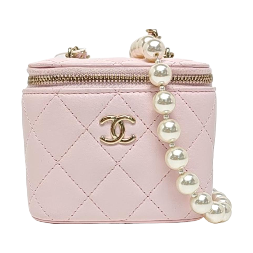 VANITY CASE Mini Quilted Lambskin Pink