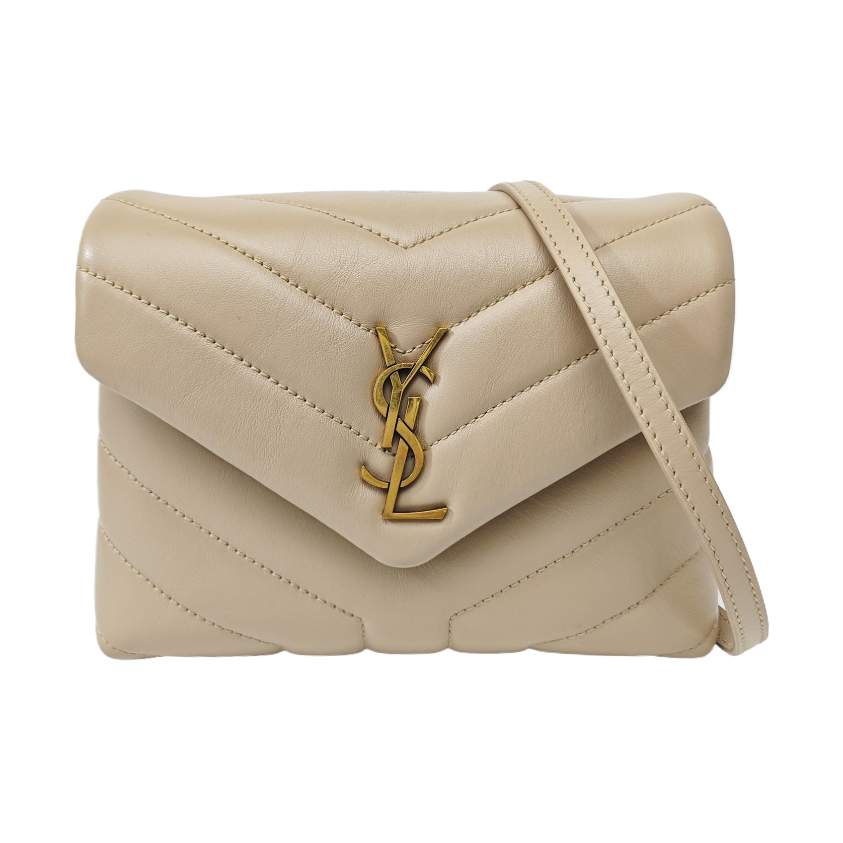 LOULOU Extra Small Chevron Calfskin Beige