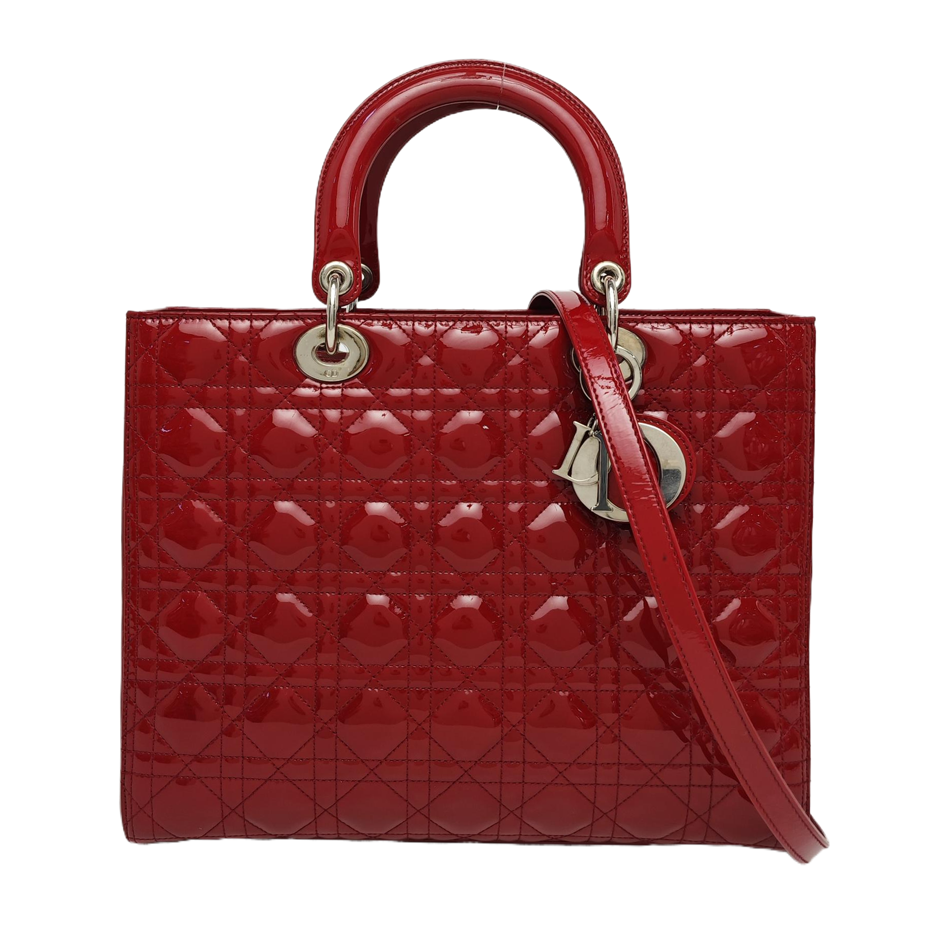 Lady Dior Large Cannage Patent Leather Red