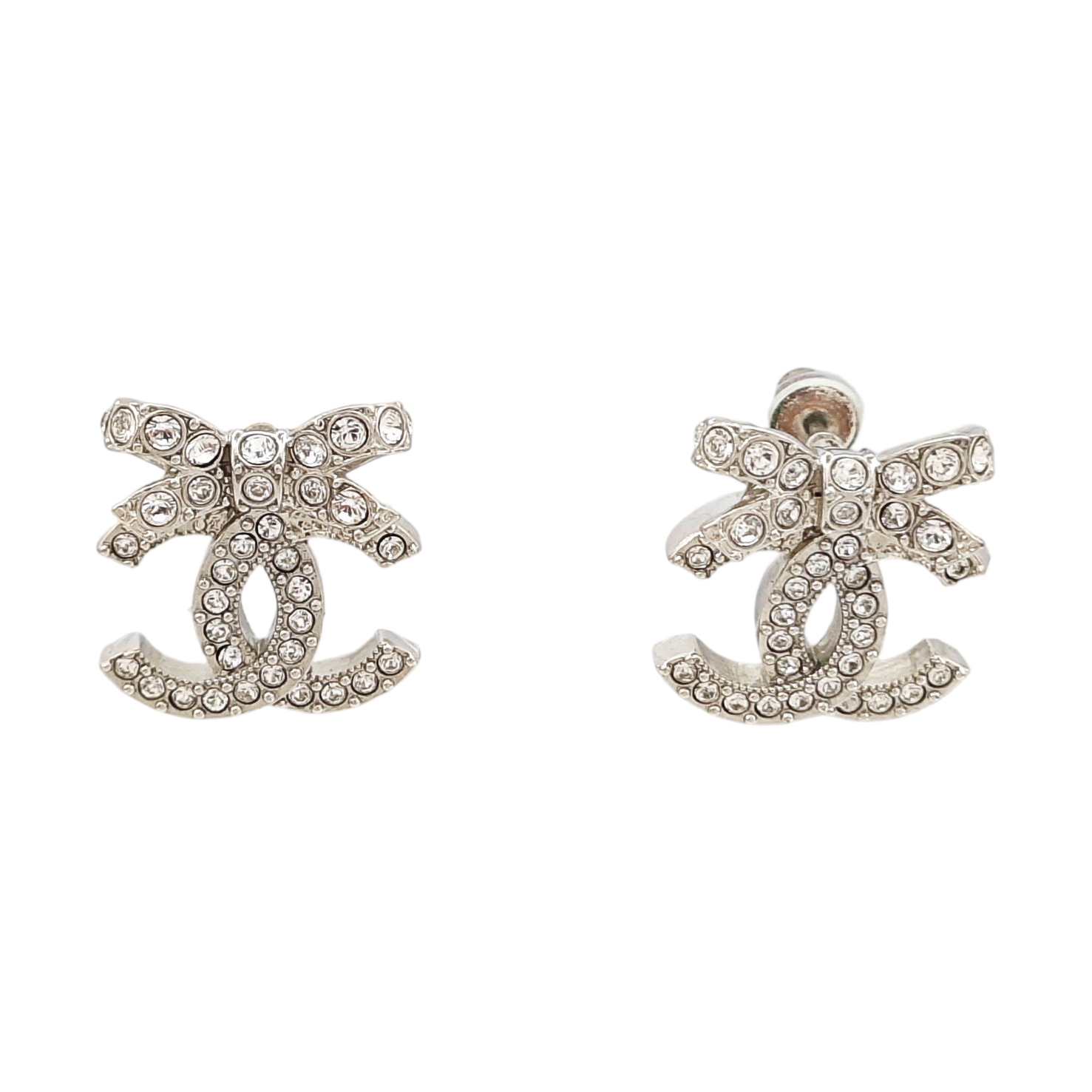 CC Logo Metal Silver Stud Earrings