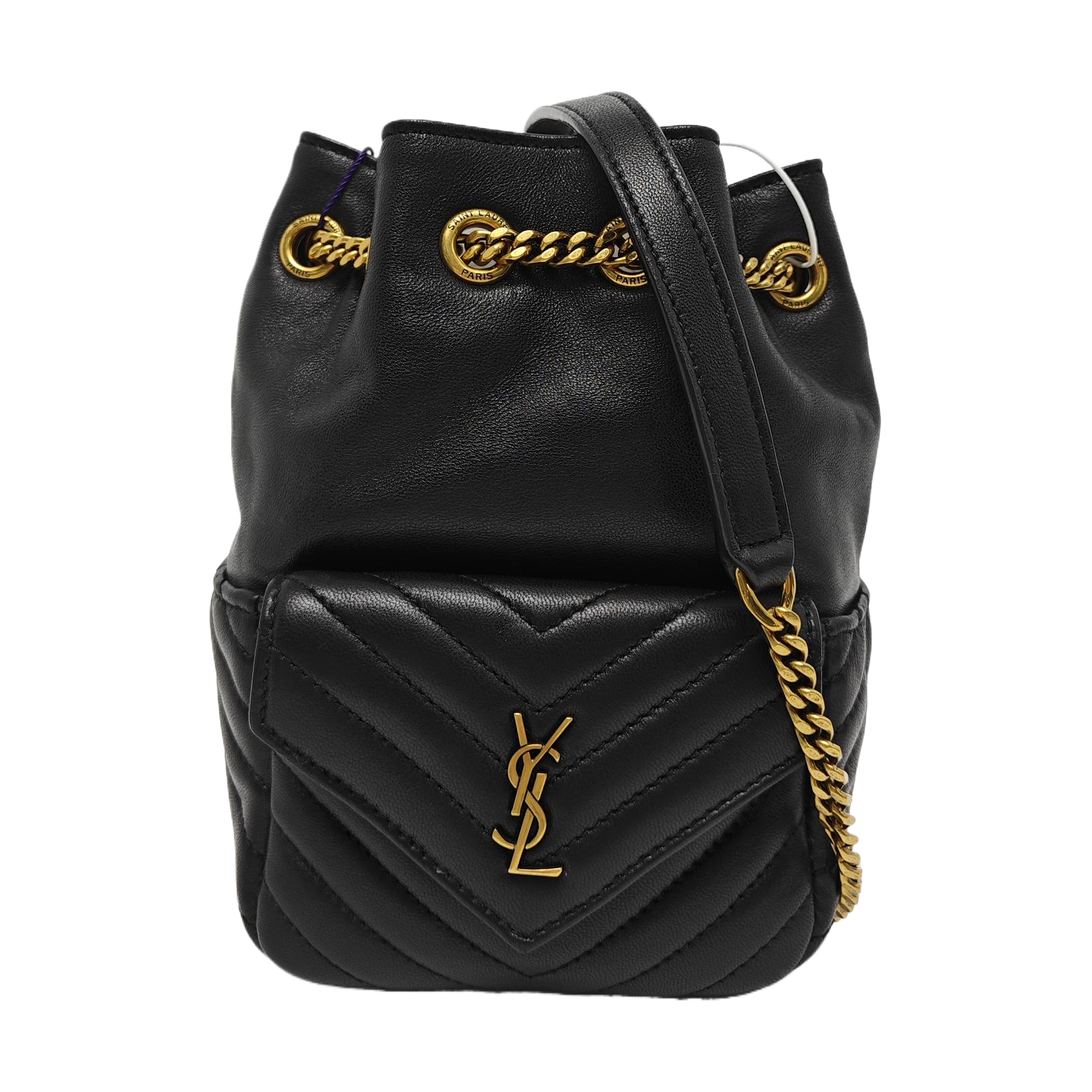 Chevron Lambskin Bucket Bag Black