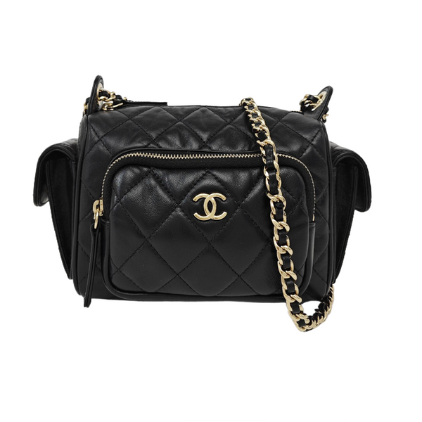 Quilted Lambskin Shoulder Bag Black