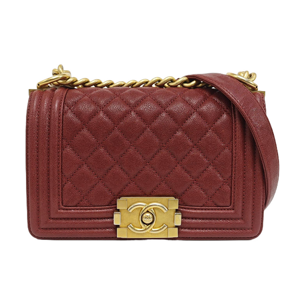 BOY CHANEL Small Quilted Grained Calfskin Red