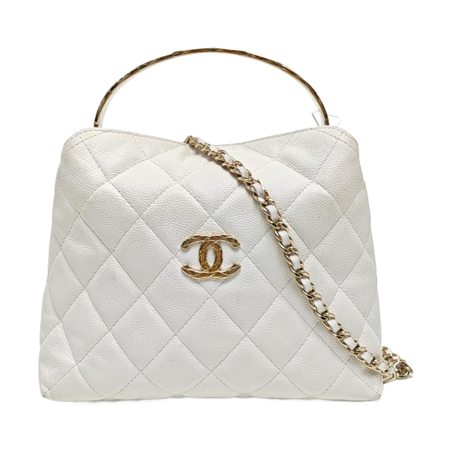 Quilted Grained Calfskin Shoulder Bag White