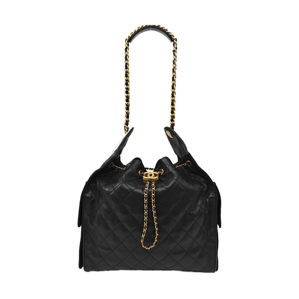 CHANEL 25 Medium Quilted Grained Calfskin Black