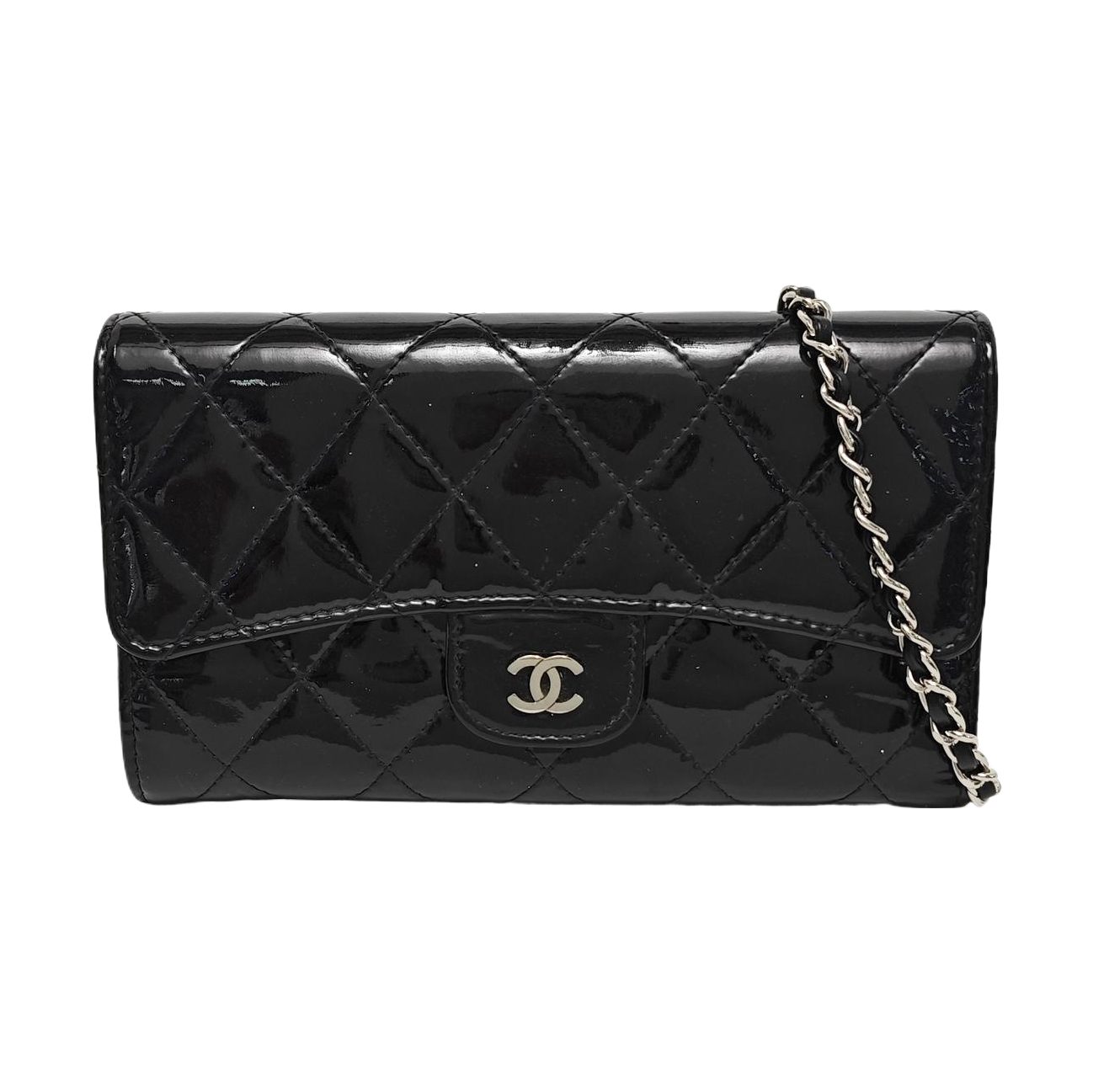 CLASSIC FLAP Mini Quilted Patent Leather Black Wallet