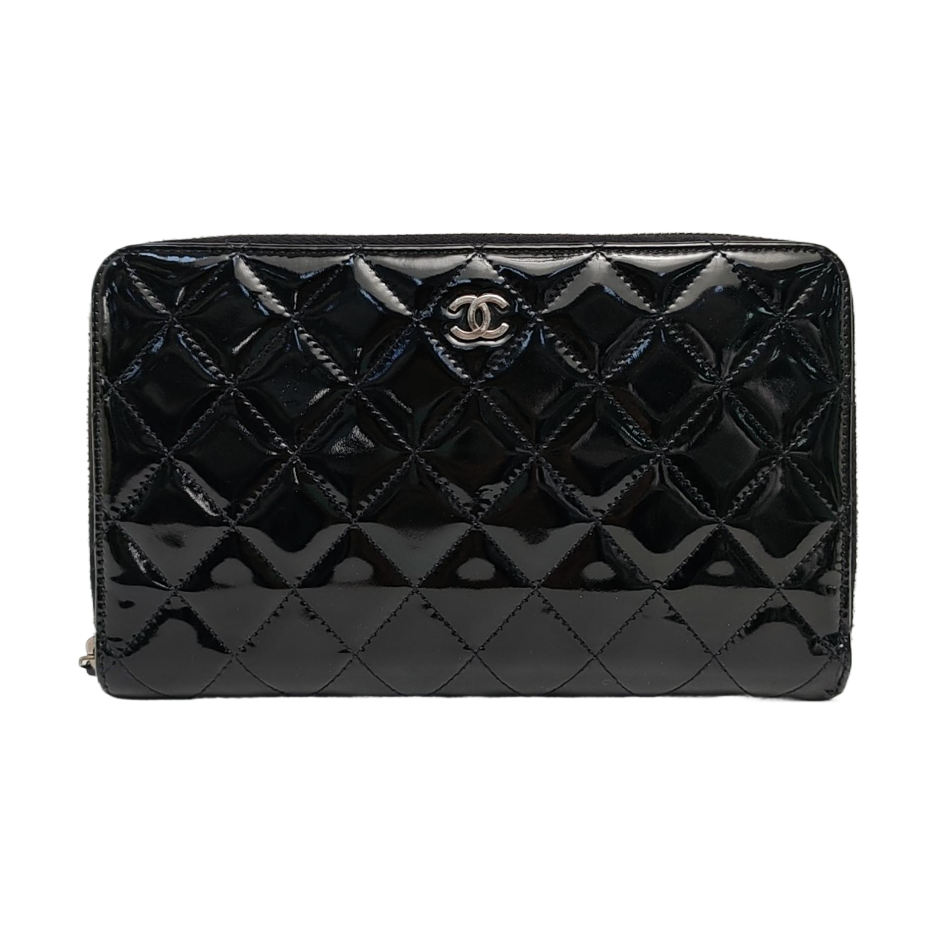 Quilted Patent Calfskin Wallet Black