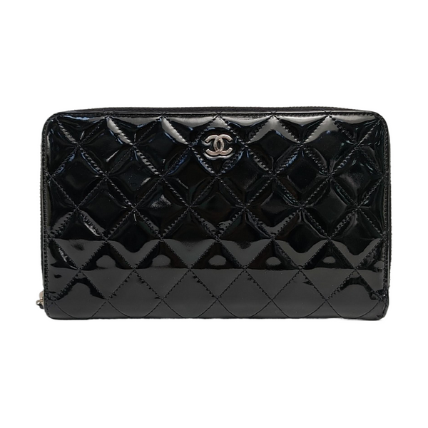 Quilted Patent Calfskin Wallet Black