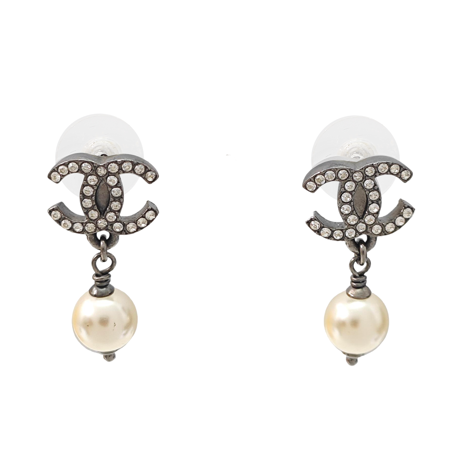 CC Logo Faux Pearl Gray Stud Earrings