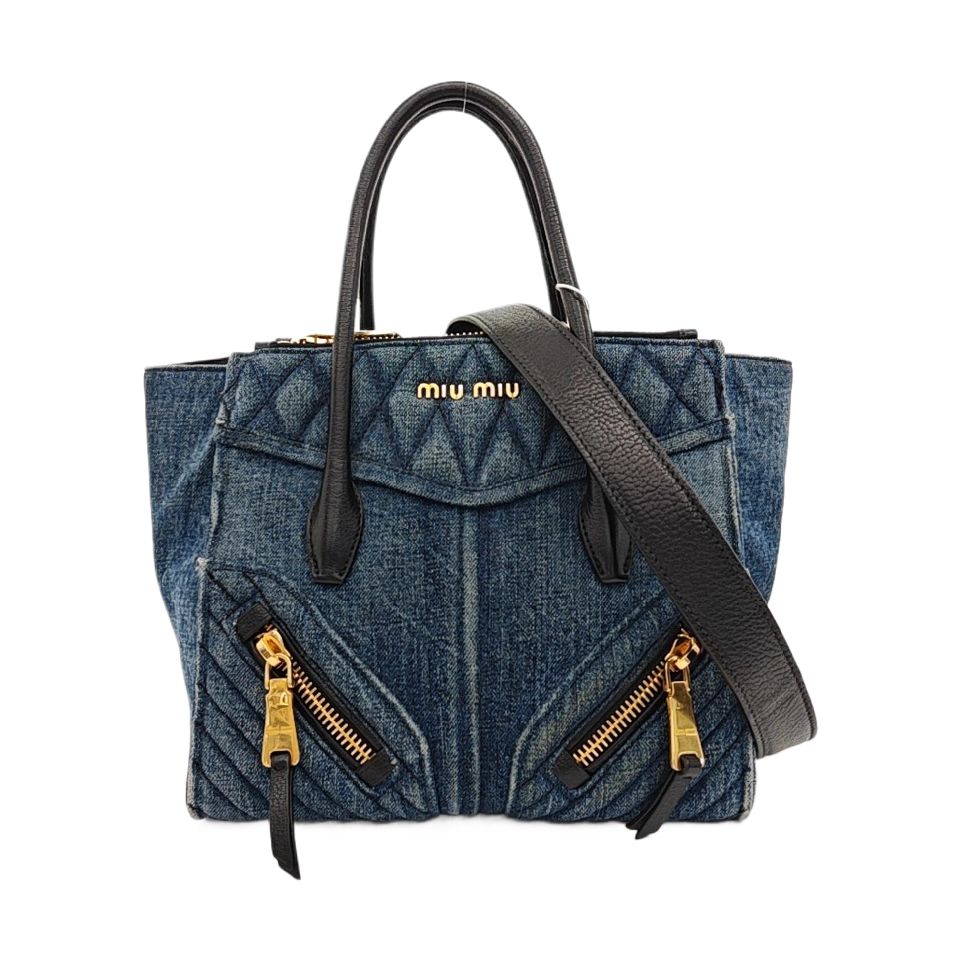 Quilted Denim Shoulder Bag Blue