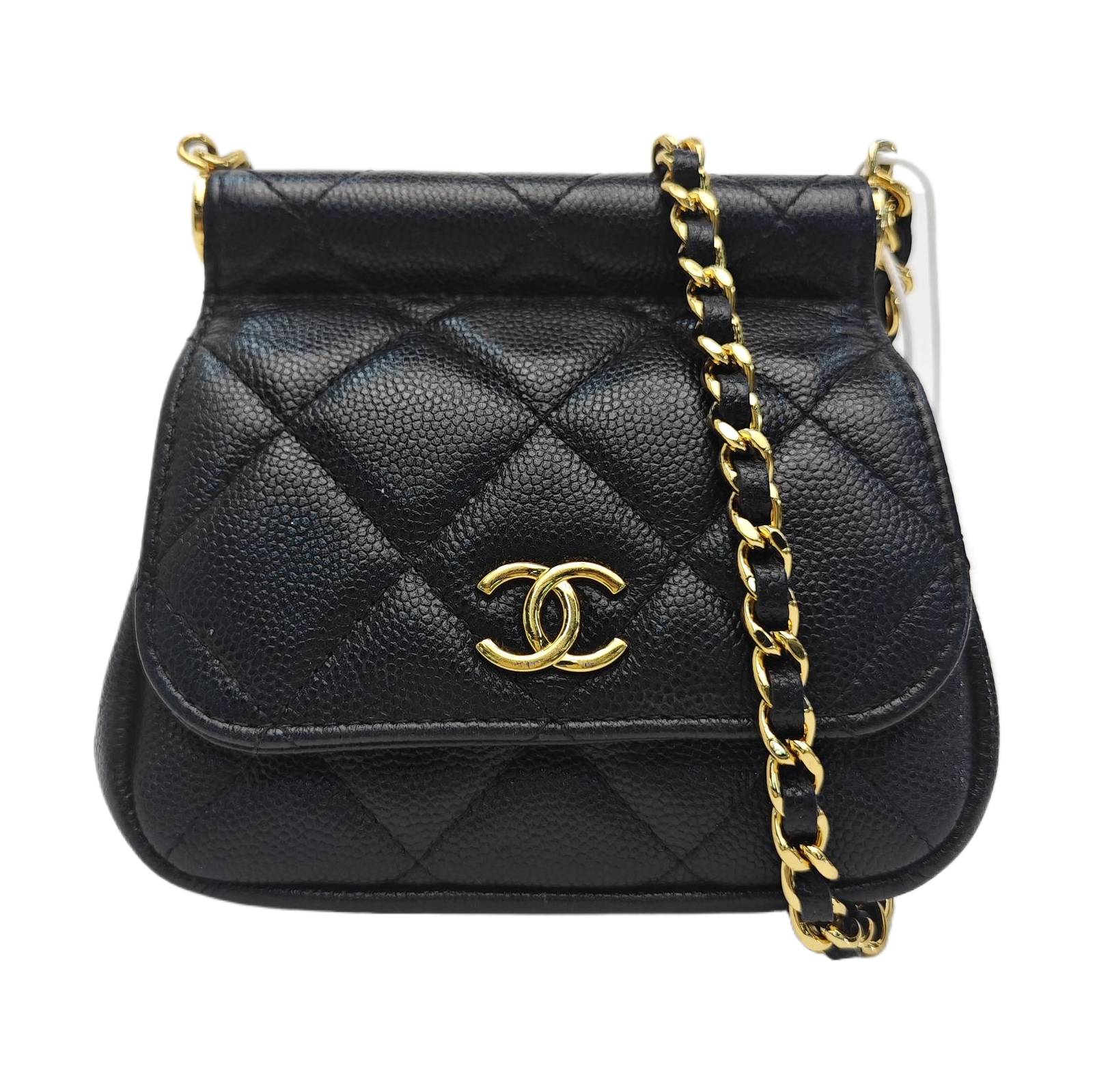 Quilted Grained Calfskin Shoulder Bag Black