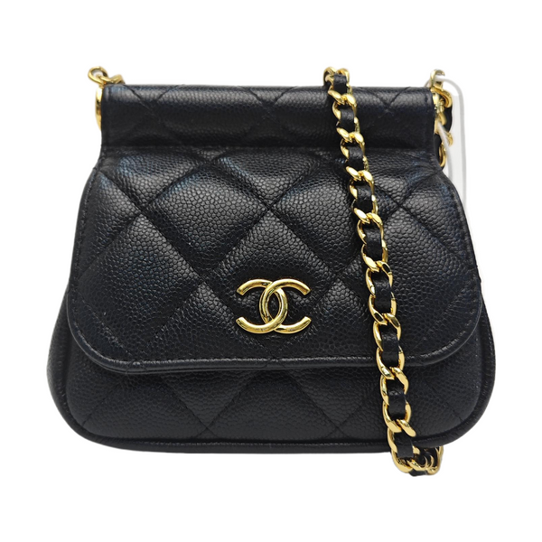 Quilted Grained Calfskin Shoulder Bag Black