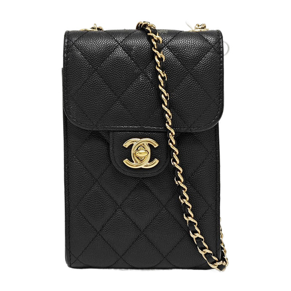 Grained Calfskin Shoulder Bag Black