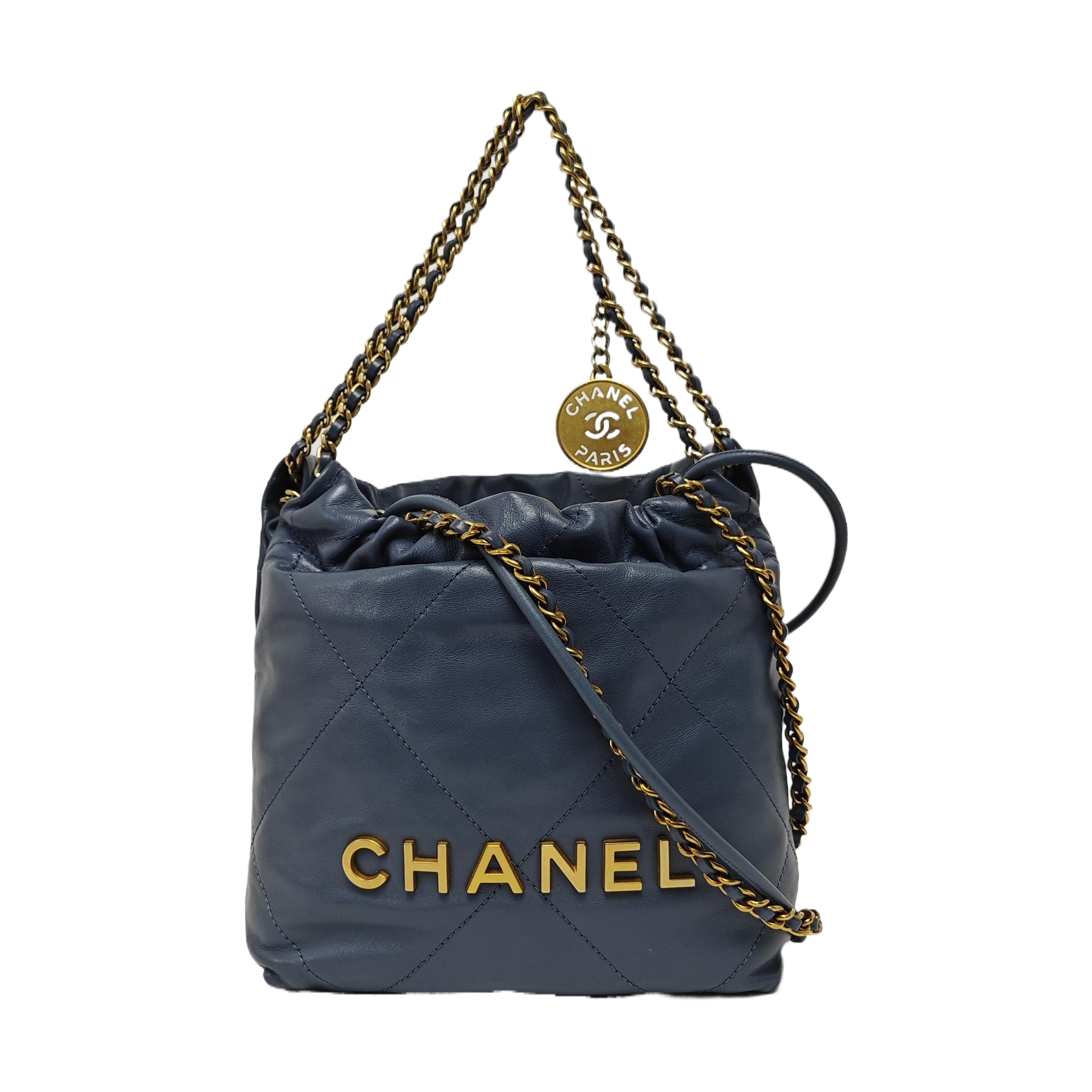 Authenticated pre-owned  CHANEL 22 Mini Quilted Calfskin Blue - Bucket Bag at Looply