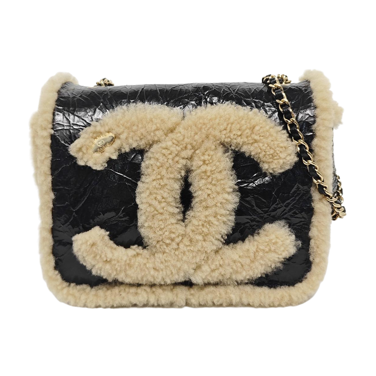 SHEARLING CC MANIA Lambskin Black
