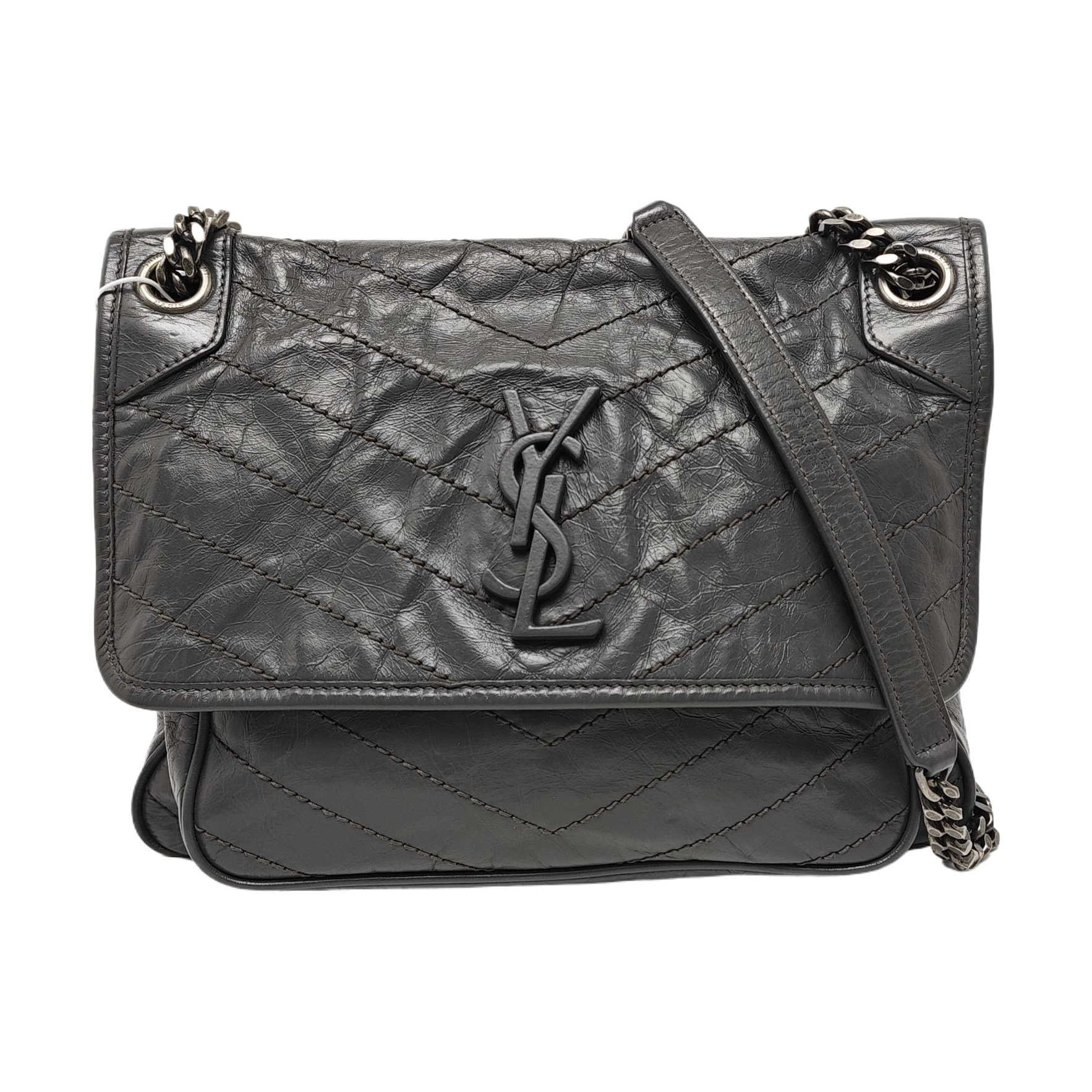 NIKI Medium Chevron Calfskin Gray