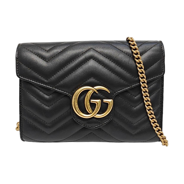 GG Marmont Mini Chevron Calfskin Black