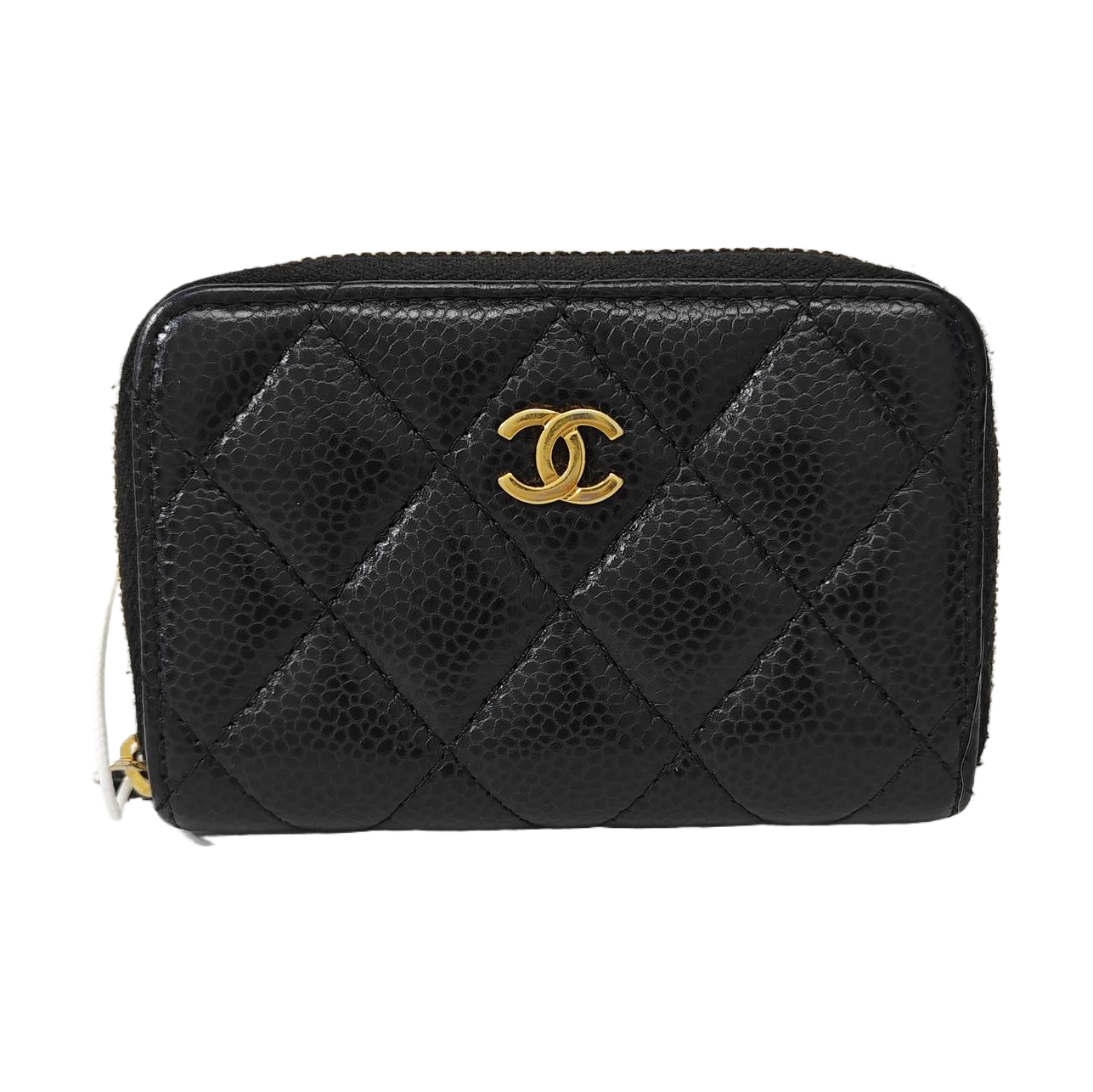 Quilted Grained Calfskin Card Holder Black