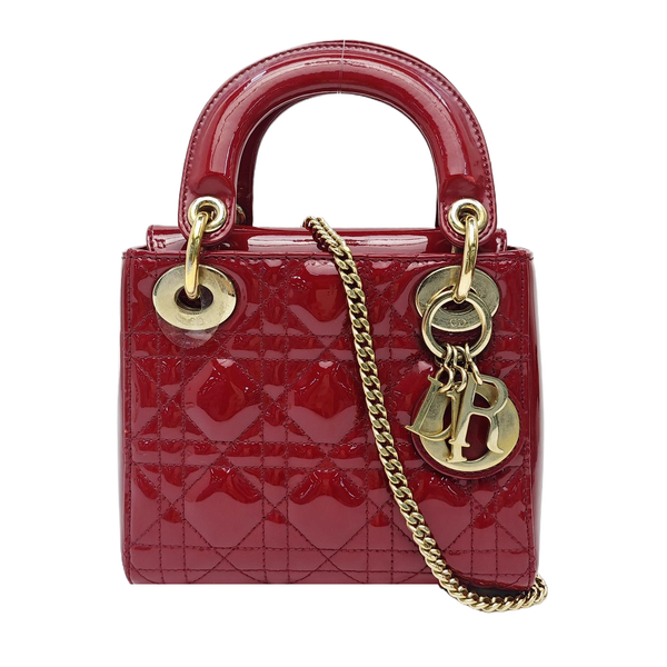 Lady Dior Mini Cannage Patent Calfskin Red