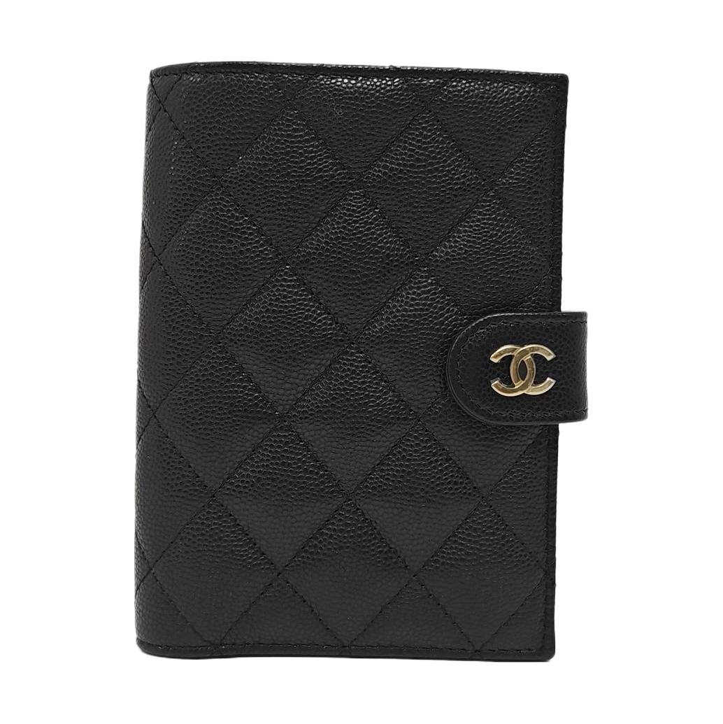 Quilted Grained Calfskin Wallet Black