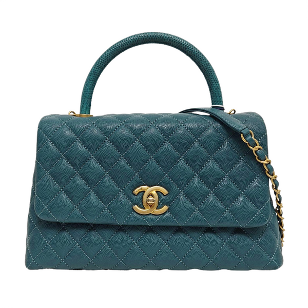 COCO HANDLE Medium Quilted Grained Calfskin Blue