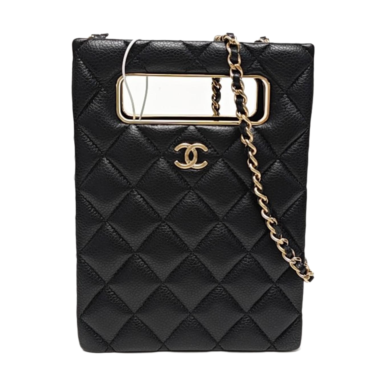 Quilted Grained Calfskin Shoulder Bag Black