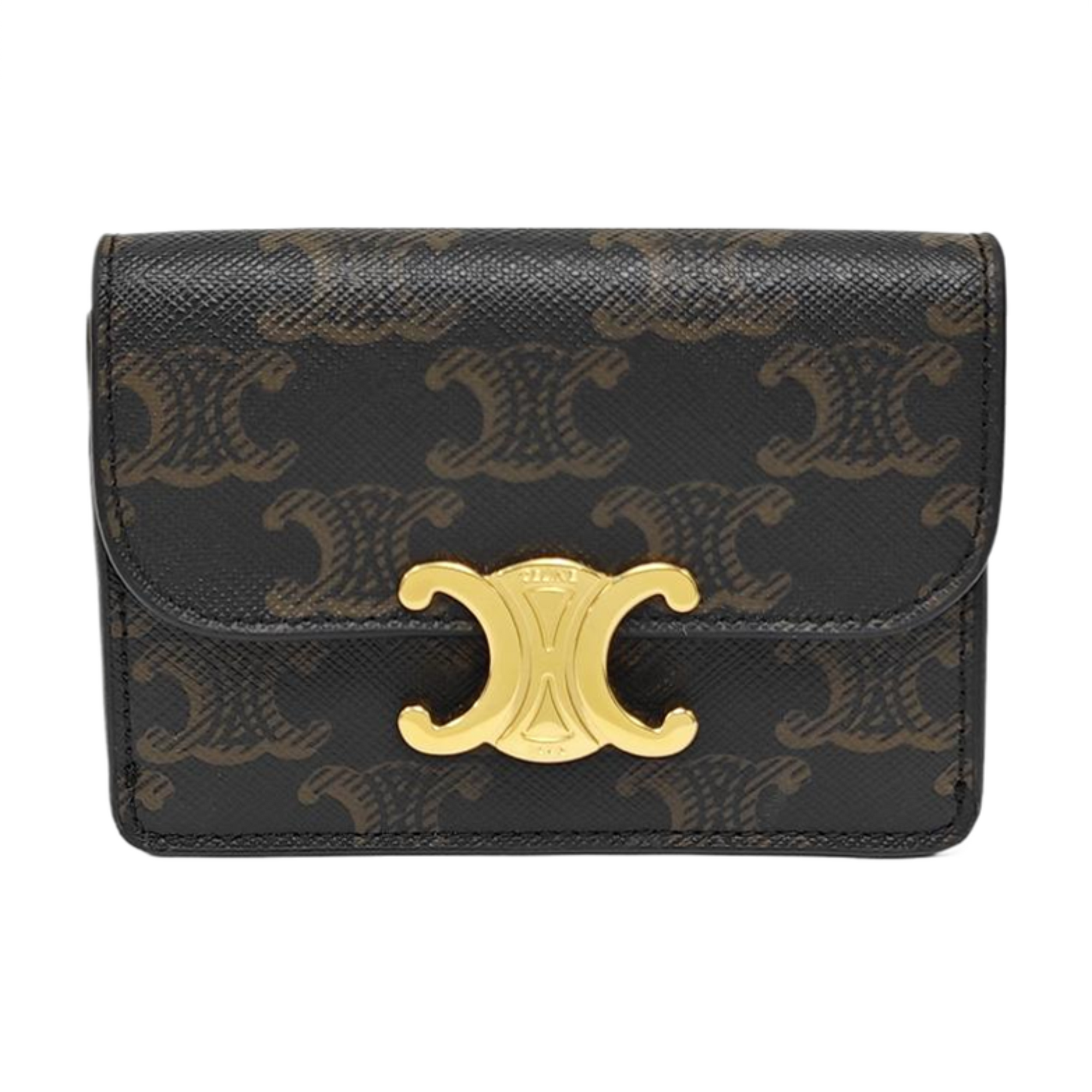 TRIOMPHE Mini Coated Canvas Brown Card Holder