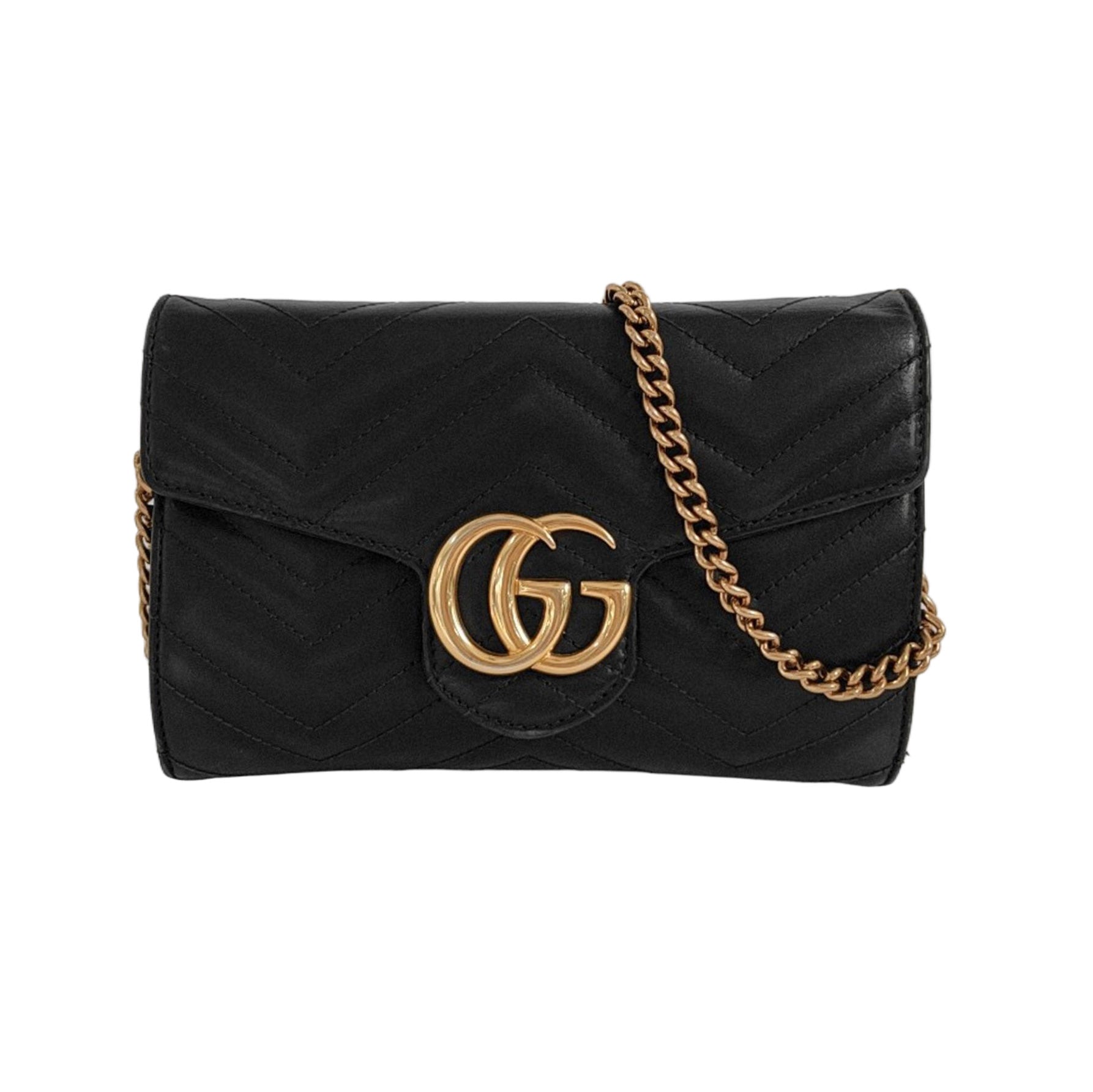GG Marmont Mini Chevron Calfskin Black