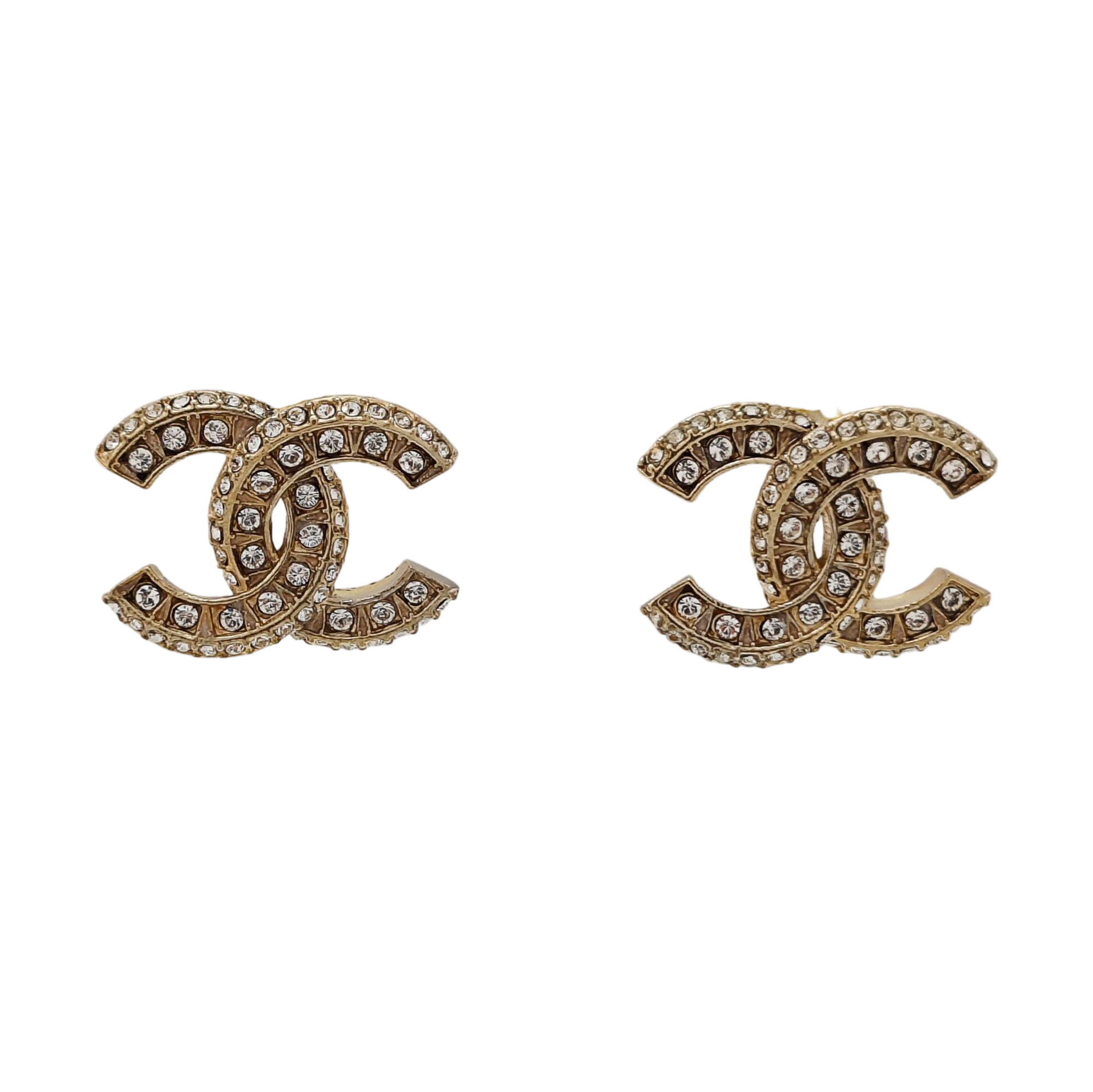 CC Logo Metal Gold Stud Earrings