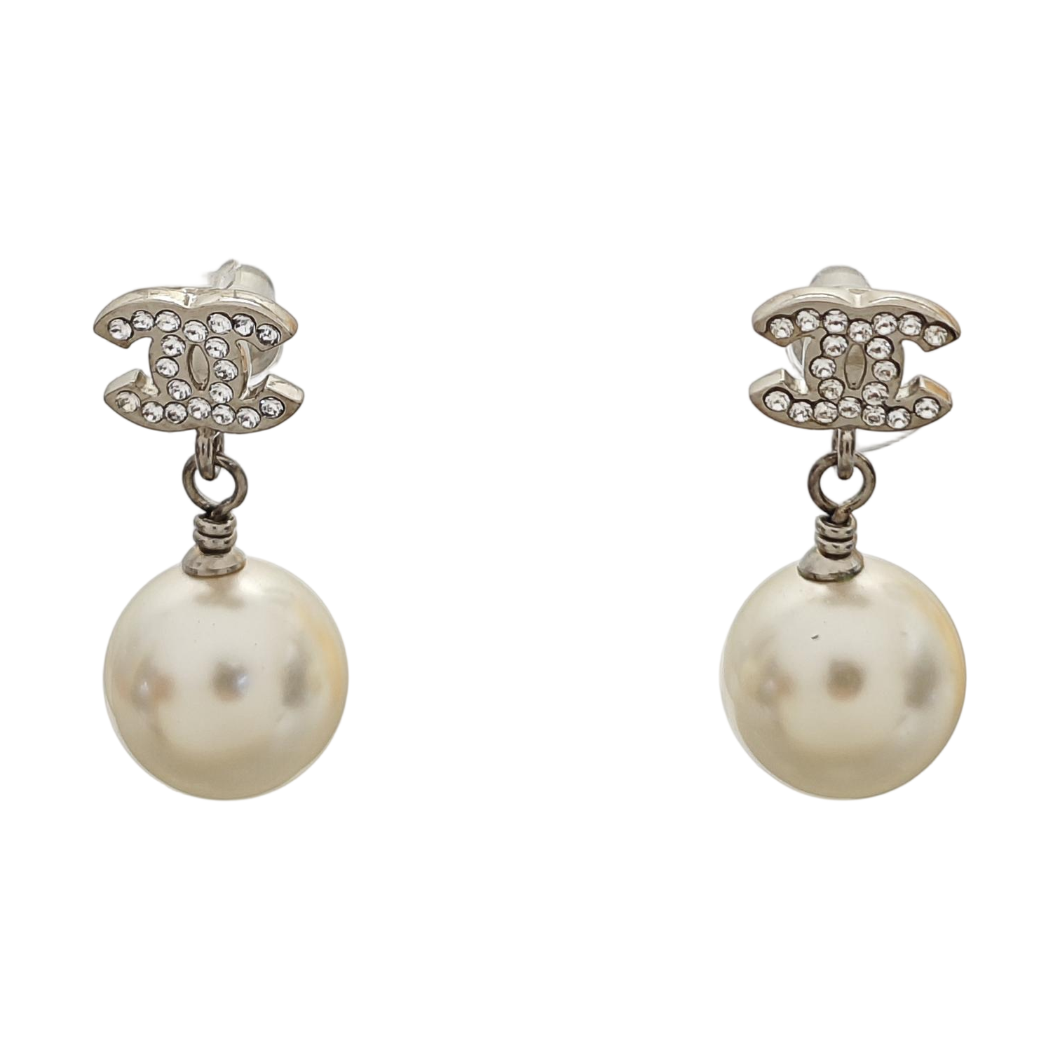 CC Logo Metal Silver Stud Earrings