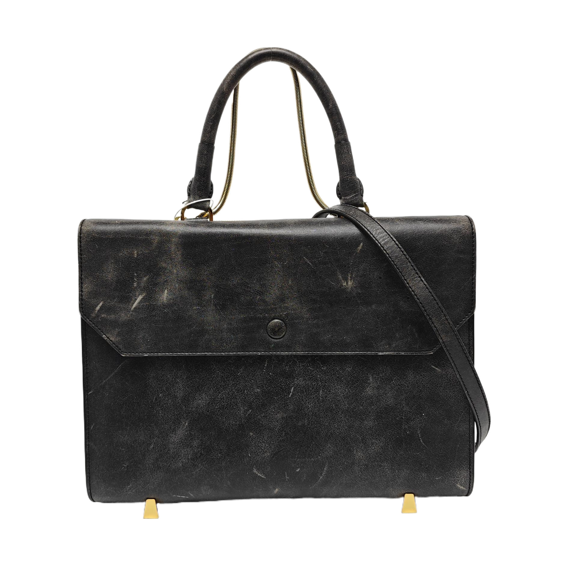 Leather Top Handle Bag Black