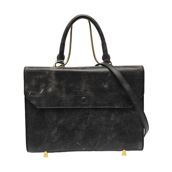 Leather Top Handle Bag Black