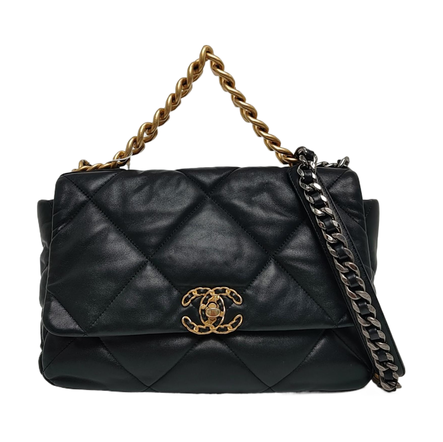 CHANEL 19 Grande Piel de Cordero Acolchada Negro