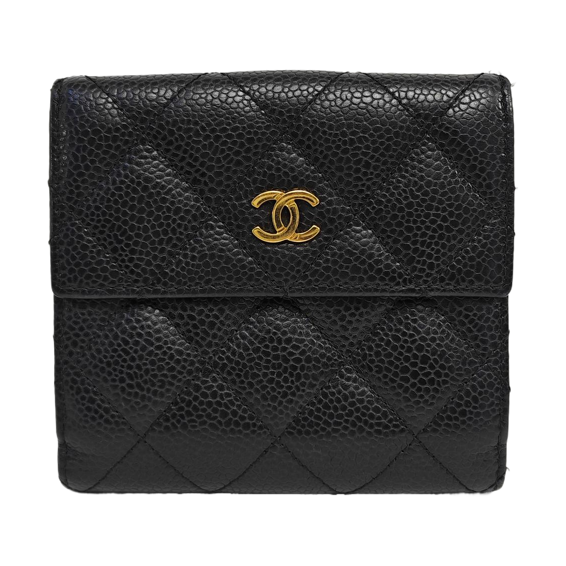 Quilted Grained Calfskin Wallet Black