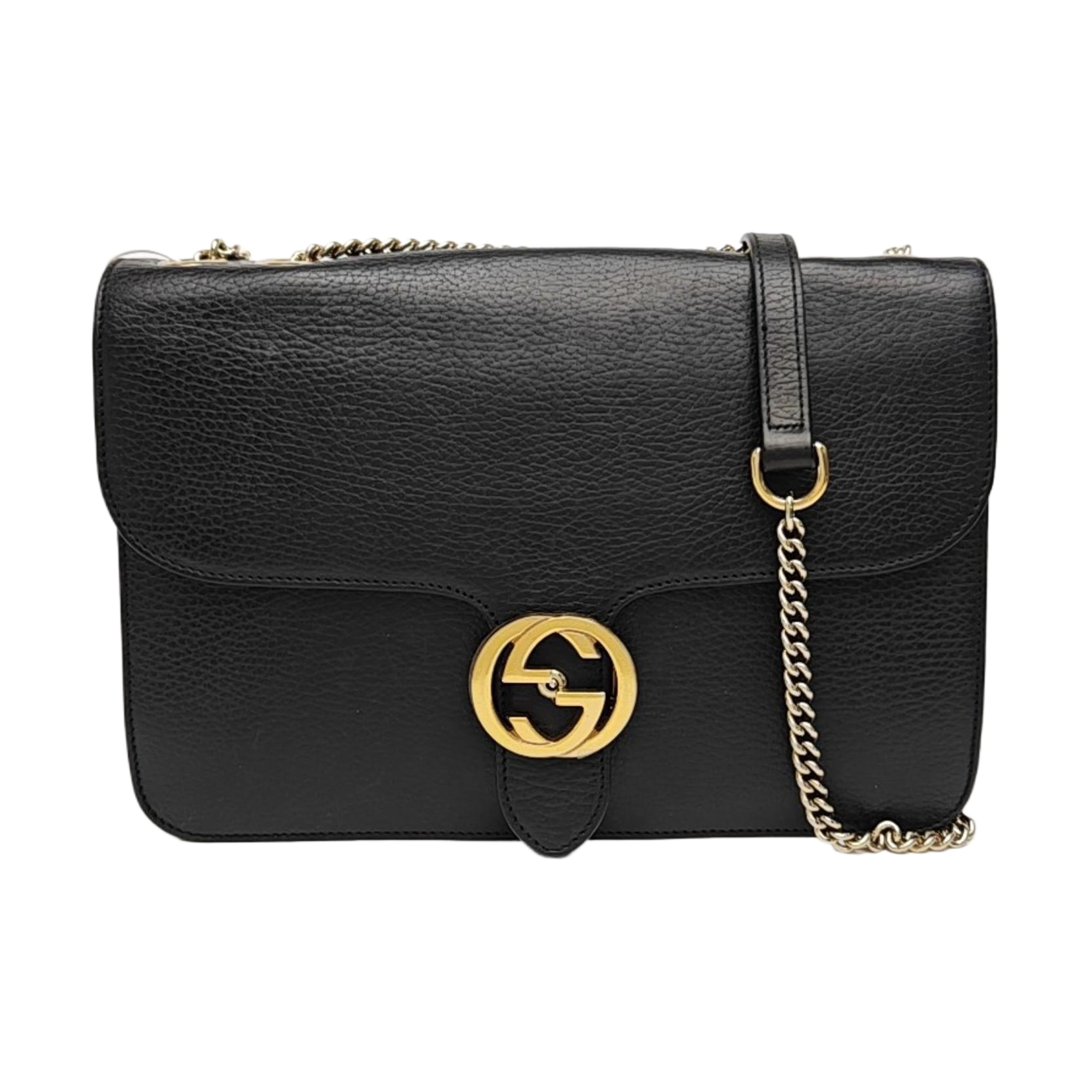 Interlocking G Large Calfskin Black
