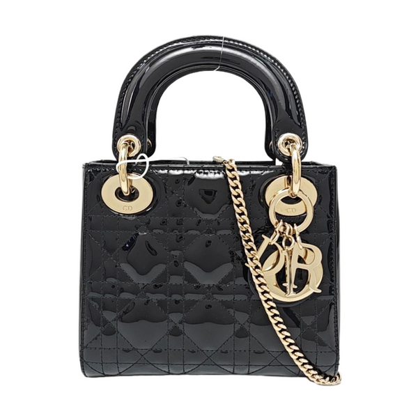 Lady Dior Mini Cannage Patent Leather Black