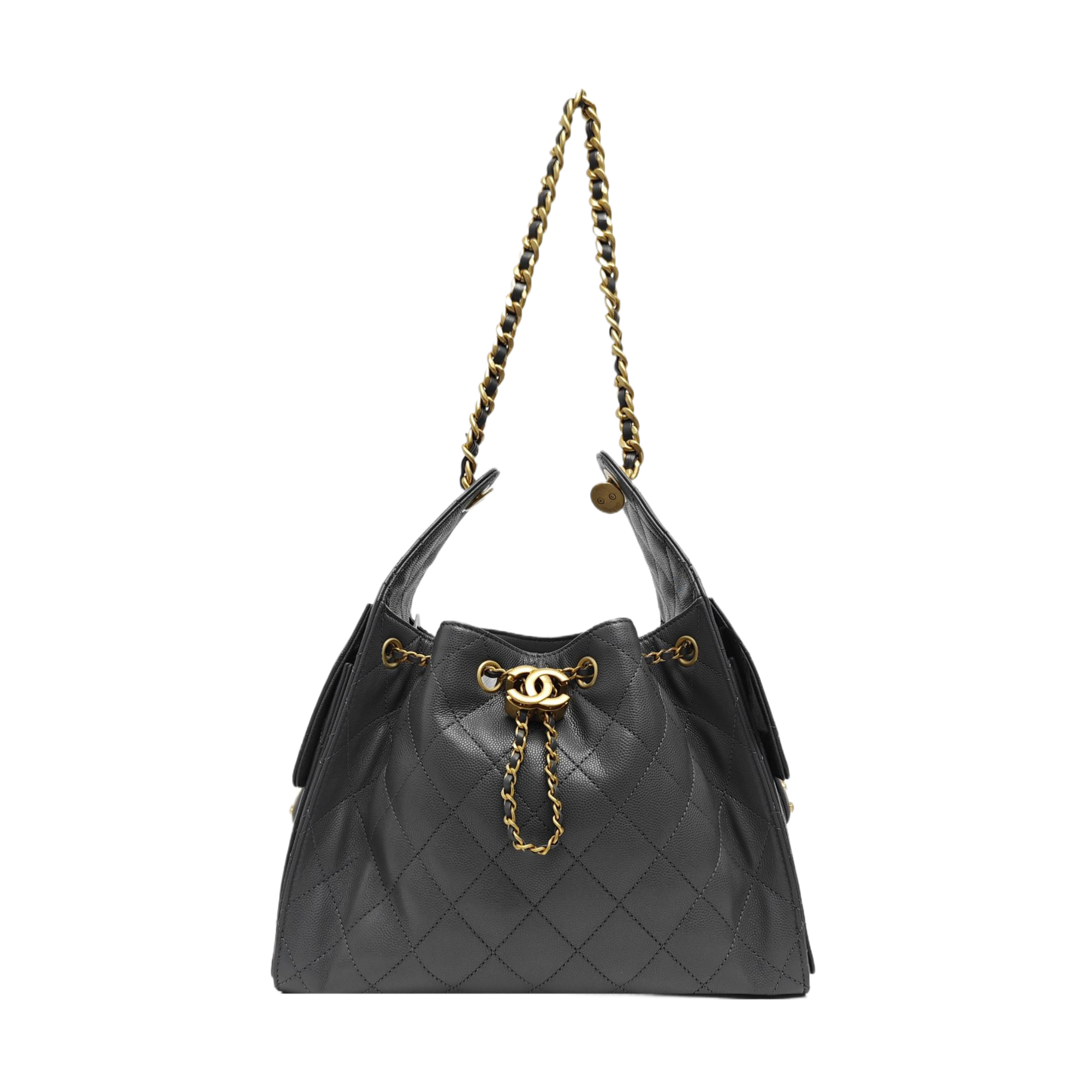 CHANEL 25 Small Quilted Grained Calfskin Gray