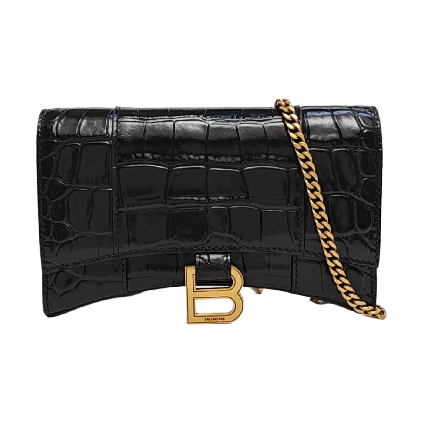 Hourglass Wallet On Chain Small Calfskin Black
