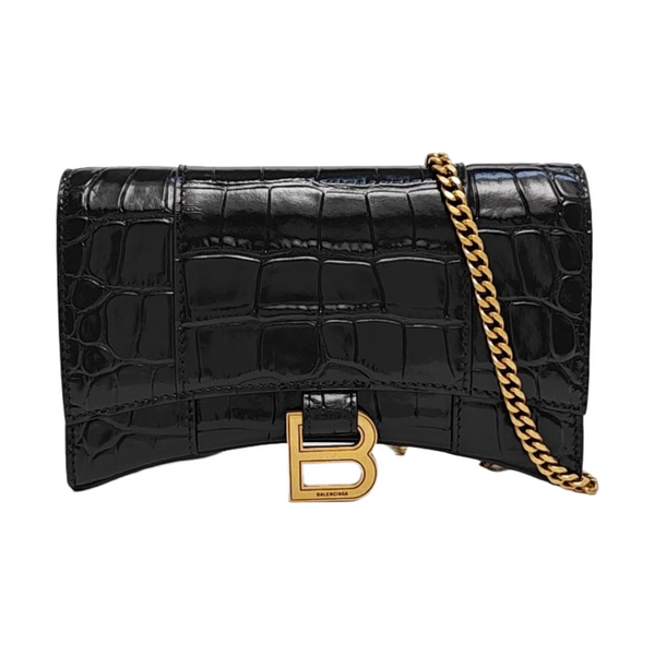 Hourglass Wallet On Chain Small Calfskin Black