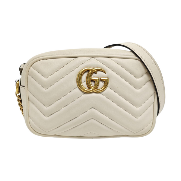 Authenticated pre-owned  GG Marmont Mini Quilted Calfskin White - Crossbody Bag at Looply